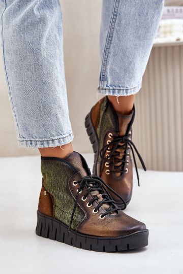 Kožené Botka platforma I Koturnie Máciejka 06702-09 zelená-zlatej farby