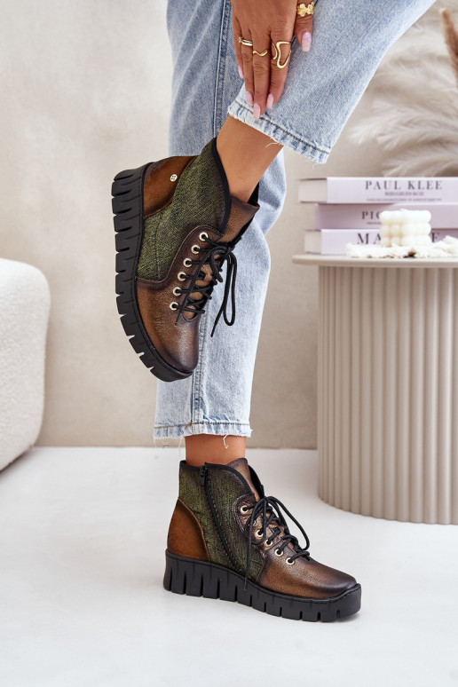 Kožené Botka platforma I Koturnie Máciejka 06702-09 zelená-zlatej farby