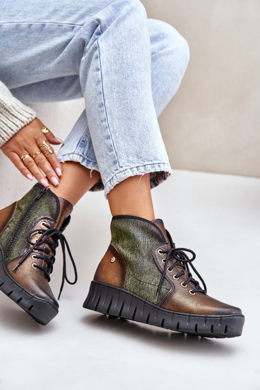 Kožené Botka platforma I Koturnie Máciejka 06702-09 zelená-zlatej farby