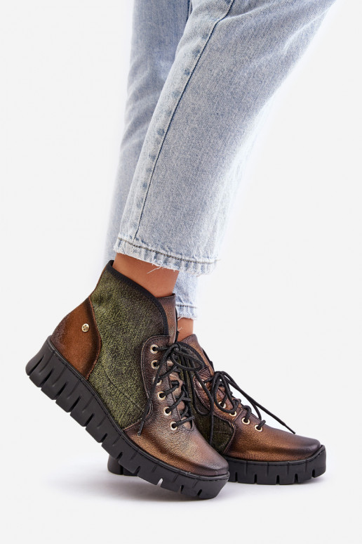 Kožené Botka platforma I Koturnie Máciejka 06702-09 zelená-zlatej farby