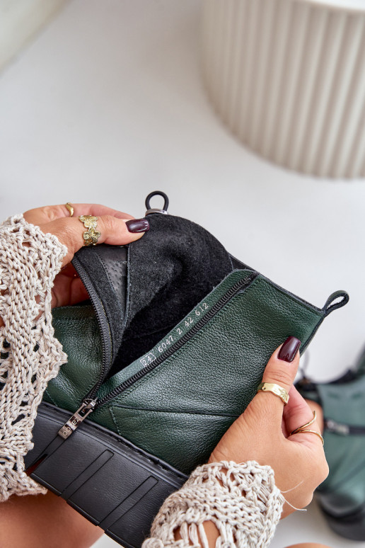 Zazoo 60472 Kožené Čižmy s platformou I Koturnie khaki farby