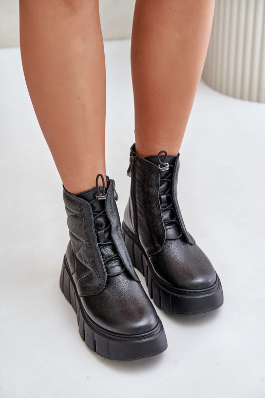 Zazoo 60472 Kožené Čižmy s platformou I Koturnie čierna Zazoo 60472 Kožené Čižmy s platformou I Koturnie čierna