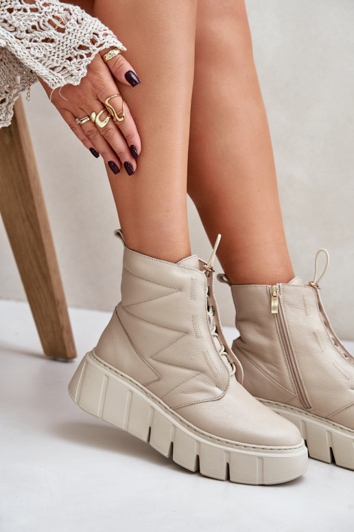 Zazoo 60472 Kožené Čižmy s platformou I Koturnie béžová Zazoo 60472 Kožené Čižmy s platformou I Koturnie béžová