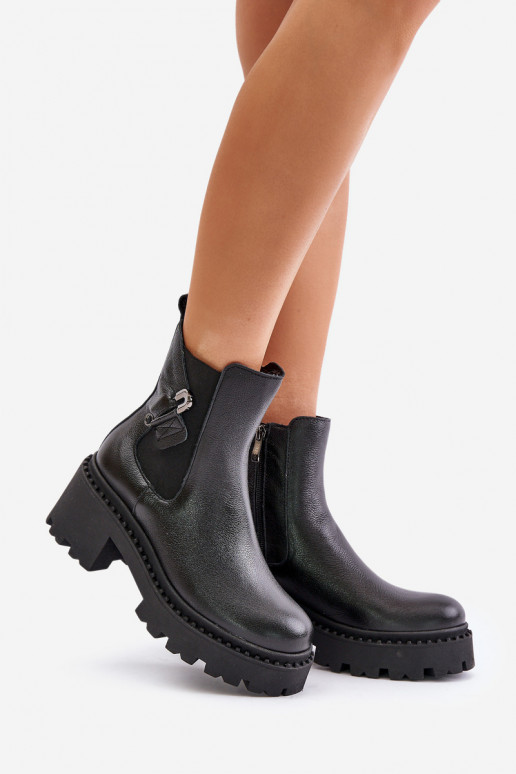 Zazoo 60490 Kožené zahriať sa Čižmy s ozdobami čierna Zazoo 60490 Kožené zahriať sa Čižmy s ozdobami čierna