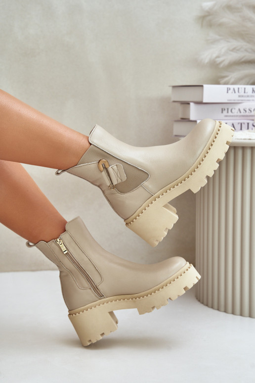 Zazoo 60490 Kožené zahriať sa Čižmy s ozdobami slonovina Zazoo 60490 Kožené zahriať sa Čižmy s ozdobami slonovina