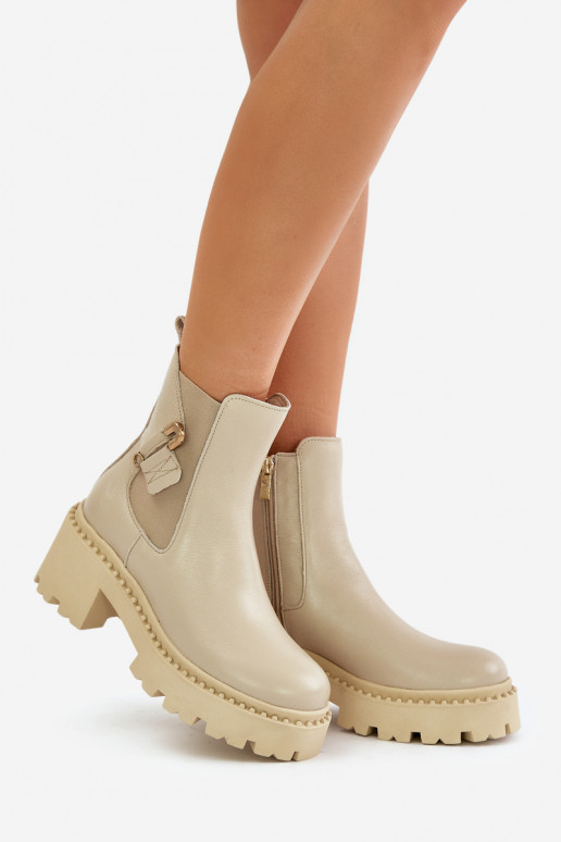 Zazoo 60490 Kožené zahriať sa Čižmy s ozdobami slonovina Zazoo 60490 Kožené zahriať sa Čižmy s ozdobami slonovina