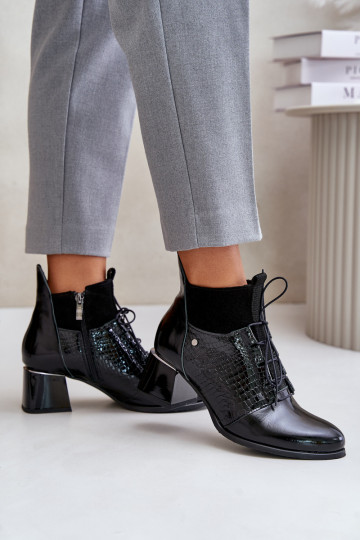 Zazoo 60503 Kožené Čižmy s podpätkami zahriať sa čierna