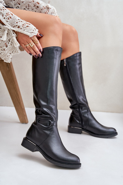 Zazoo 70140 Kožené dámske čižmy Pred kolenom zahriať sa čierna