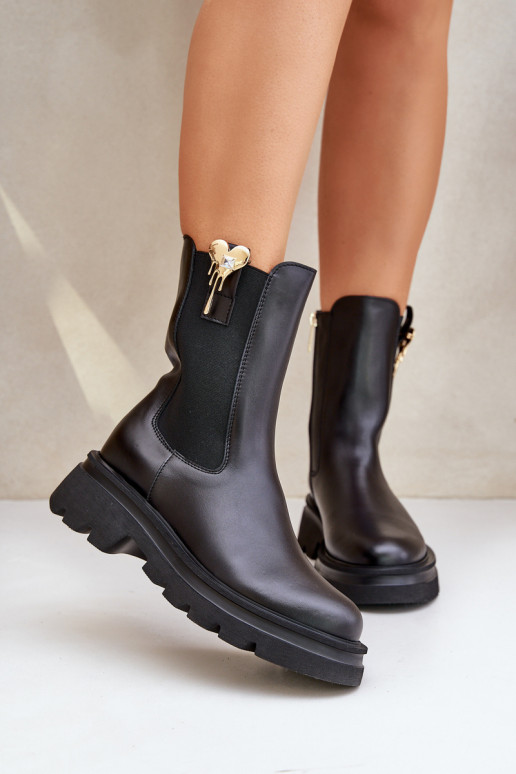 Kožené štýlové čižmy s Dekoráciou CheBello 4537 čierna