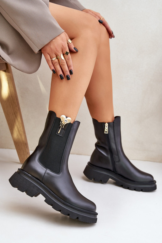 Kožené štýlové čižmy s Dekoráciou CheBello 4537 čierna