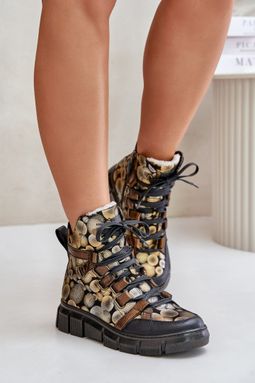 Kožené rovná sa Čižmy na šnurovanie Máciejka 06158-25 zlatej farby