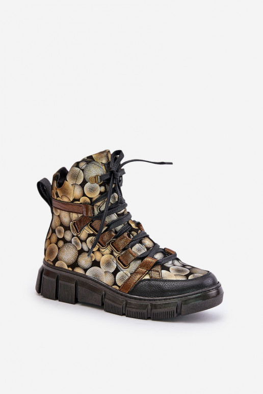 Kožené rovná sa Čižmy na šnurovanie Máciejka 06158-25 zlatej farby