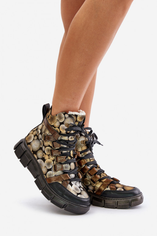 Kožené rovná sa Čižmy na šnurovanie Máciejka 06158-25 zlatej farby