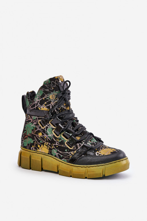 Kožené rovná sa Čižmy na šnurovanie Máciejka 06158-07 žltá --čierna Kožené rovná sa Čižmy na šnurovanie Máciejka 06158-07 žltá --čierna