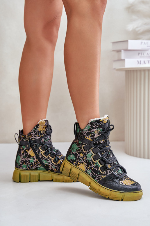 Kožené rovná sa Čižmy na šnurovanie Máciejka 06158-07 žltá --čierna Kožené rovná sa Čižmy na šnurovanie Máciejka 06158-07 žltá --čierna