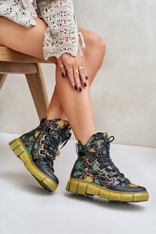 Kožené rovná sa Čižmy na šnurovanie Máciejka 06158-07 žltá --čierna Kožené rovná sa Čižmy na šnurovanie Máciejka 06158-07 žltá --čierna