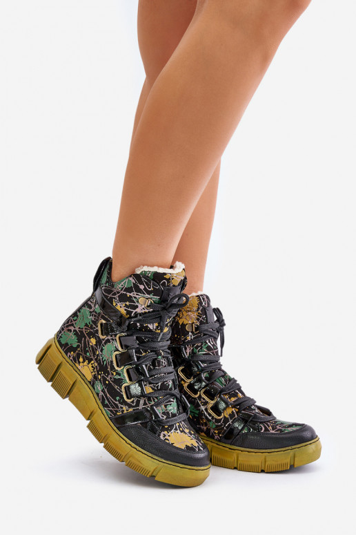 Kožené rovná sa Čižmy na šnurovanie Máciejka 06158-07 žltá --čierna Kožené rovná sa Čižmy na šnurovanie Máciejka 06158-07 žltá --čierna