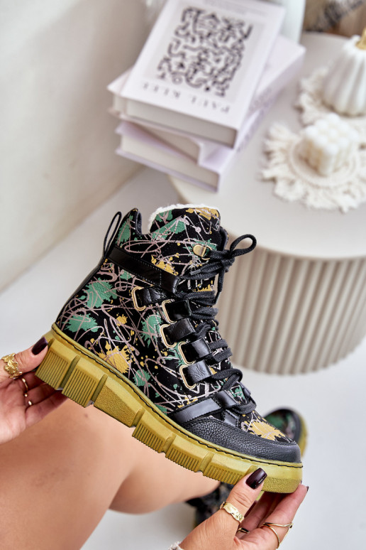 Kožené rovná sa Čižmy na šnurovanie Máciejka 06158-07 žltá --čierna Kožené rovná sa Čižmy na šnurovanie Máciejka 06158-07 žltá --čierna