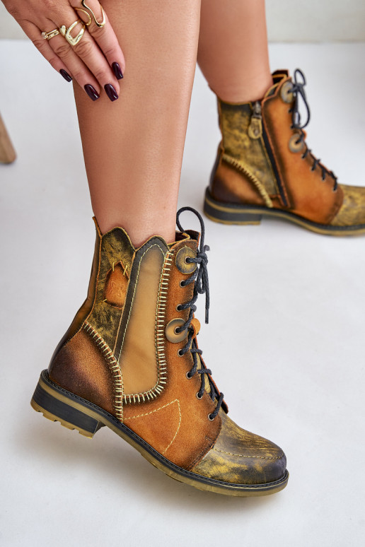 Kožené Dámske čižmy so širokými podpätkami Máciejka 06719-07 žltá Kožené Dámske čižmy so širokými podpätkami Máciejka 06719-07 žltá