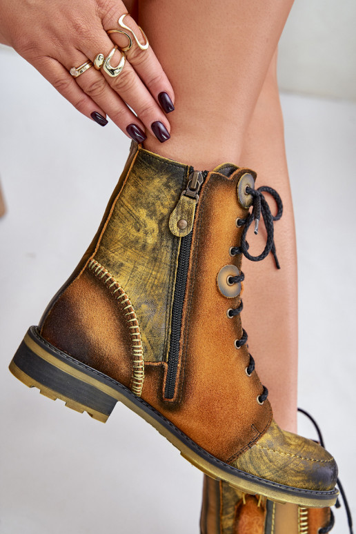 Kožené Dámske čižmy so širokými podpätkami Máciejka 06719-07 žltá Kožené Dámske čižmy so širokými podpätkami Máciejka 06719-07 žltá