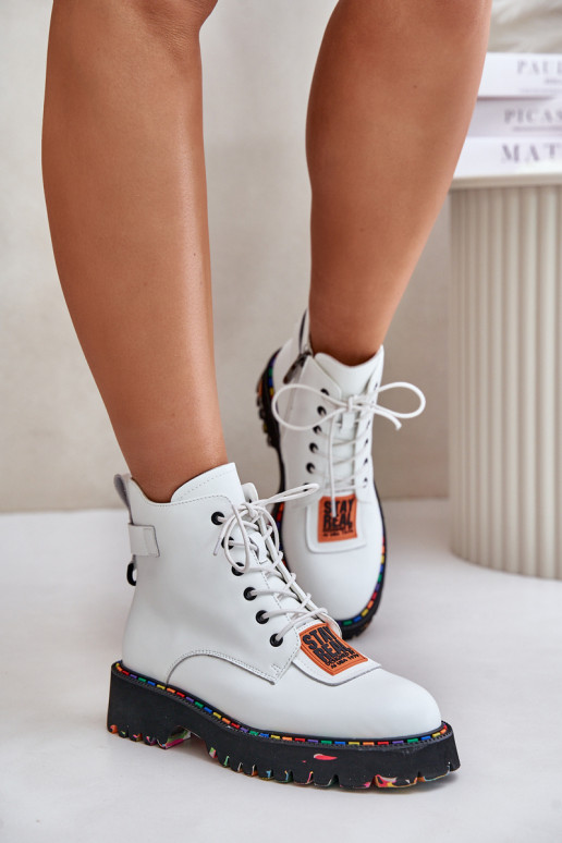 Kožené Čižmy topánky Dámske Zapnuté Hrad Artiker 55C0515 biela farba