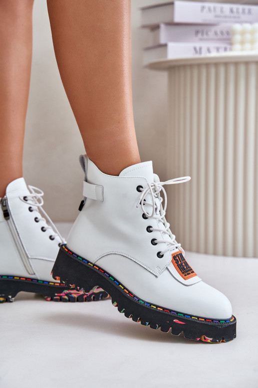 Kožené Čižmy topánky Dámske Zapnuté Hrad Artiker 55C0515 biela farba