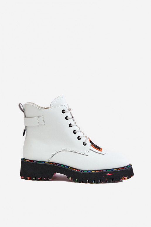 Kožené Čižmy topánky Dámske Zapnuté Hrad Artiker 55C0515 biela farba