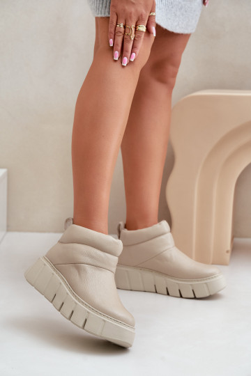 Zazoo 60470 Kožené Čižmy s vyhrievaním vlny s platformou slonovina