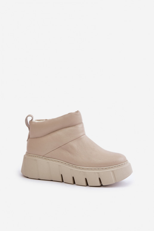 Zazoo 60470 Kožené Čižmy s vyhrievaním vlny s platformou slonovina