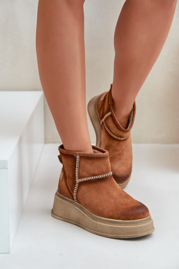 Kožené zo semišu Snehule Čižmy s platformou I Koturnie Máciejka 06769-29 Hnedá farba