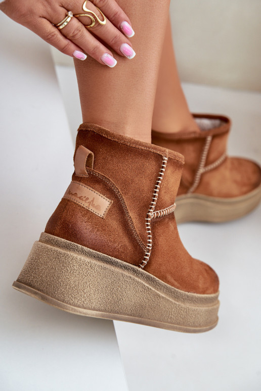 Kožené zo semišu Snehule Čižmy s platformou I Koturnie Máciejka 06769-29 Hnedá farba