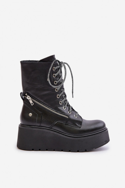 Kožené Pracovné členkové topánky s platformou I Koturnie Máciejka 06676-01 čierna Kožené Pracovné členkové topánky s platformou I Koturnie Máciejka 06676-01 čierna