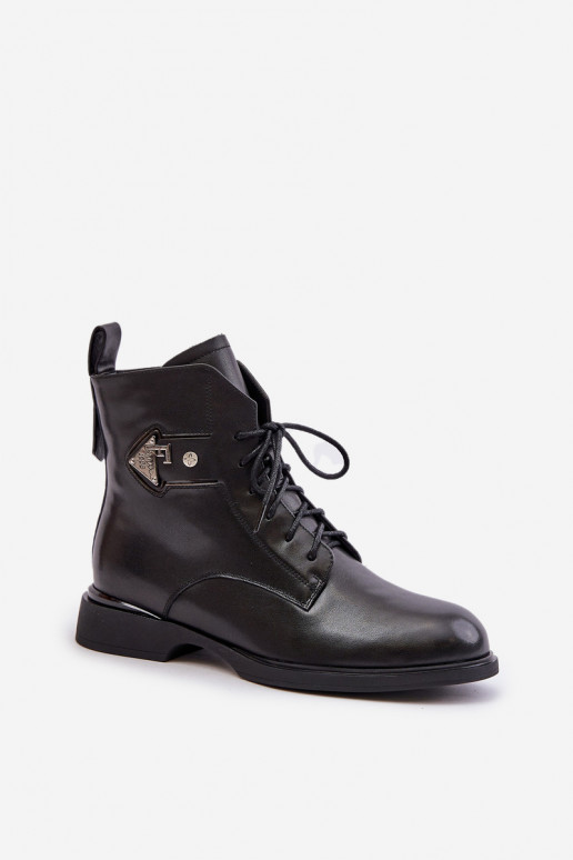 Kožené Čižmy so širokými podpätkami s ozdobami zahriať sa Máciejka N3115-01 čierna Kožené Čižmy so širokými podpätkami s ozdobami zahriať sa Máciejka N3115-01 čierna