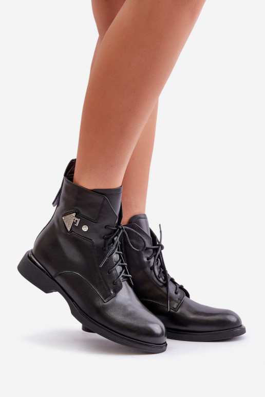 Kožené Čižmy so širokými podpätkami s ozdobami zahriať sa Máciejka N3115-01 čierna Kožené Čižmy so širokými podpätkami s ozdobami zahriať sa Máciejka N3115-01 čierna