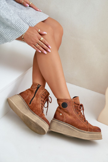 Semišové topánky s platformou Máciejka 06309-29 Hnedá farba