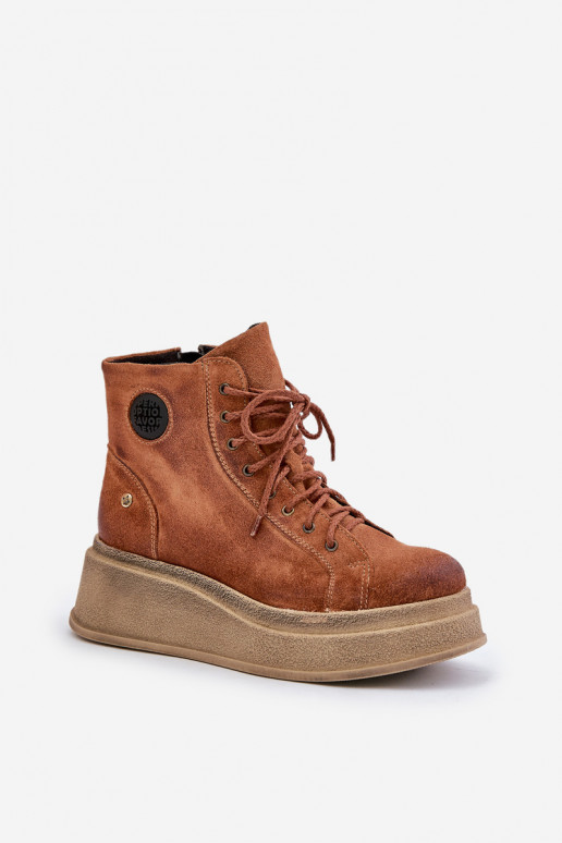 Semišové topánky s platformou Máciejka 06309-29 Hnedá farba Semišové topánky s platformou Máciejka 06309-29 Hnedá farba