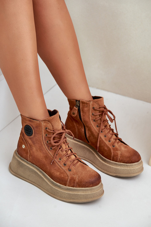 Semišové topánky s platformou Máciejka 06309-29 Hnedá farba Semišové topánky s platformou Máciejka 06309-29 Hnedá farba