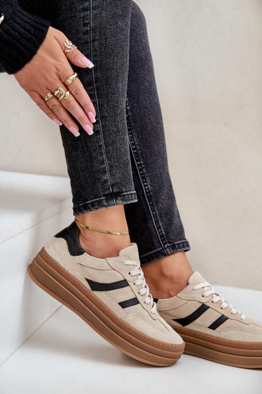 Zazoo N1176 zo semišu Tenisky model obuvi s platformou béžová Zazoo N1176 zo semišu Tenisky model obuvi s platformou béžová