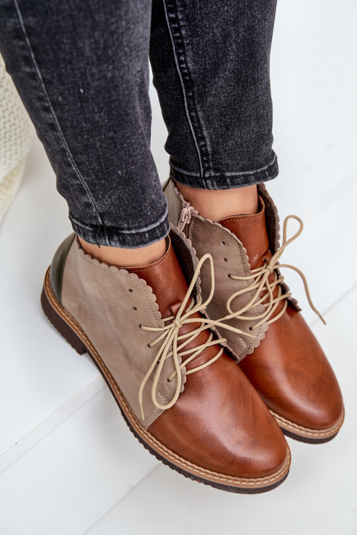 Kožené Čižmy so širokými podpätkami Hnedá farba Zazoo 4078