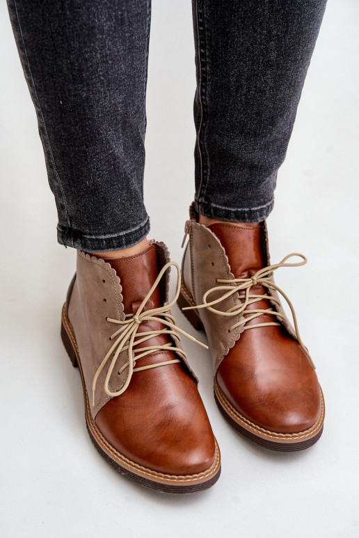 Kožené Čižmy so širokými podpätkami Hnedá farba Zazoo 4078