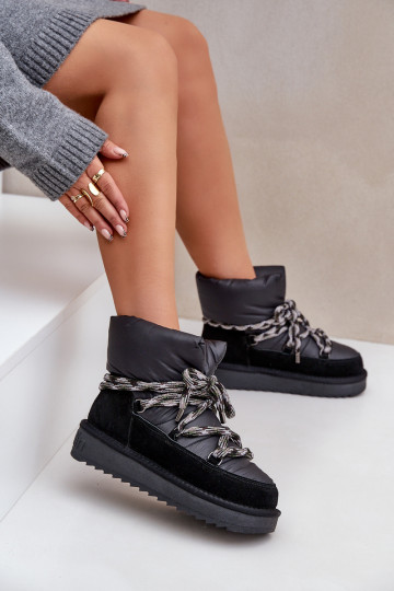 zo semišu Snehule DámskeGrubym Šnurovaniem D.Franklin DFSH375003 čierna