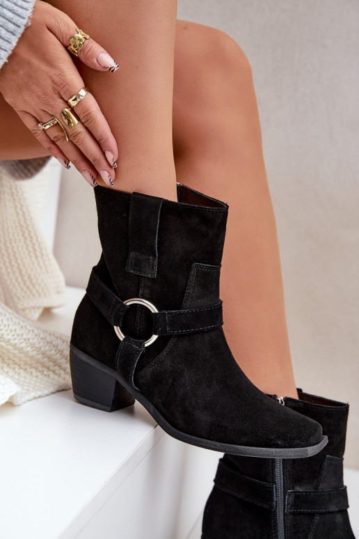 ČižmyZapnutéturalnego zo semišuu s podpätkami Zazoo 3444/2 čierna ČižmyZapnutéturalnego zo semišuu s podpätkami Zazoo 3444/2 čierna