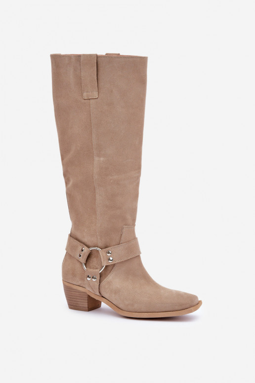 zo semišu čižmy Zapnuté nízkom opätku s čižmami Pred kolenom Zazoo 3444/O slonovina zo semišu čižmy Zapnuté nízkom opätku s čižmami Pred kolenom Zazoo 3444/O slonovina