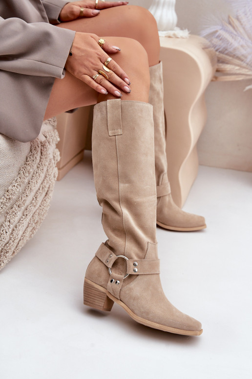 zo semišu čižmy Zapnuté nízkom opätku s čižmami Pred kolenom Zazoo 3444/O slonovina zo semišu čižmy Zapnuté nízkom opätku s čižmami Pred kolenom Zazoo 3444/O slonovina