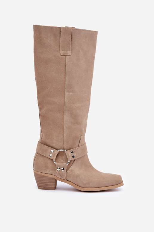 zo semišu čižmy Zapnuté nízkom opätku s čižmami Pred kolenom Zazoo 3444/O slonovina zo semišu čižmy Zapnuté nízkom opätku s čižmami Pred kolenom Zazoo 3444/O slonovina