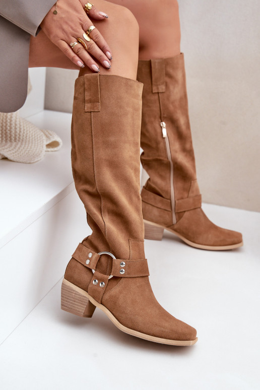 zo semišu čižmy Zapnuté nízkom opätku s čižmami Pred kolenom Zazoo 3444/O Hnedá farba zo semišu čižmy Zapnuté nízkom opätku s čižmami Pred kolenom Zazoo 3444/O Hnedá farba