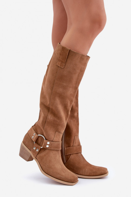 zo semišu čižmy Zapnuté nízkom opätku s čižmami Pred kolenom Zazoo 3444/O Hnedá farba zo semišu čižmy Zapnuté nízkom opätku s čižmami Pred kolenom Zazoo 3444/O Hnedá farba