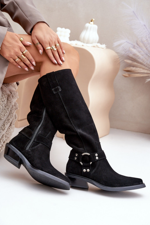 zo semišu čižmy kovbojský štýl Zapnuté nízkom opätku s ozdobami Zazoo 3656 čierna zo semišu čižmy kovbojský štýl Zapnuté nízkom opätku s ozdobami Zazoo 3656 čierna