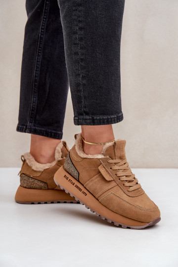 zo semišu Tenisky model obuvi Dámske s kožušinou I Błyszczącym Element Big Star OO274578 Hi-Poly System Hnedá farba