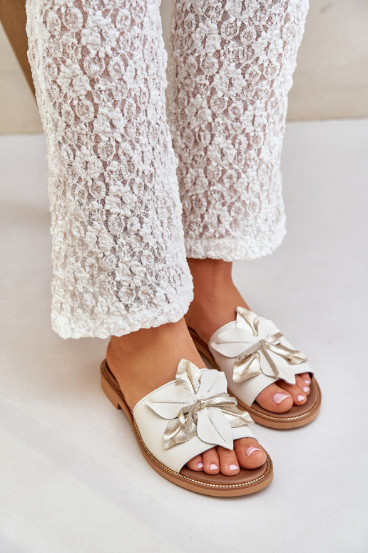 Papuče s ozdobami pravá koža Zazoo 3667 biela farba Papuče s ozdobami pravá koža Zazoo 3667 biela farba